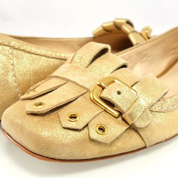 NIB $258 KATE SPADE NY GOLD FRINGED OXFORD BALLET FLATS SLIP ON FLAT LOAFERS - Picture 3 of 9